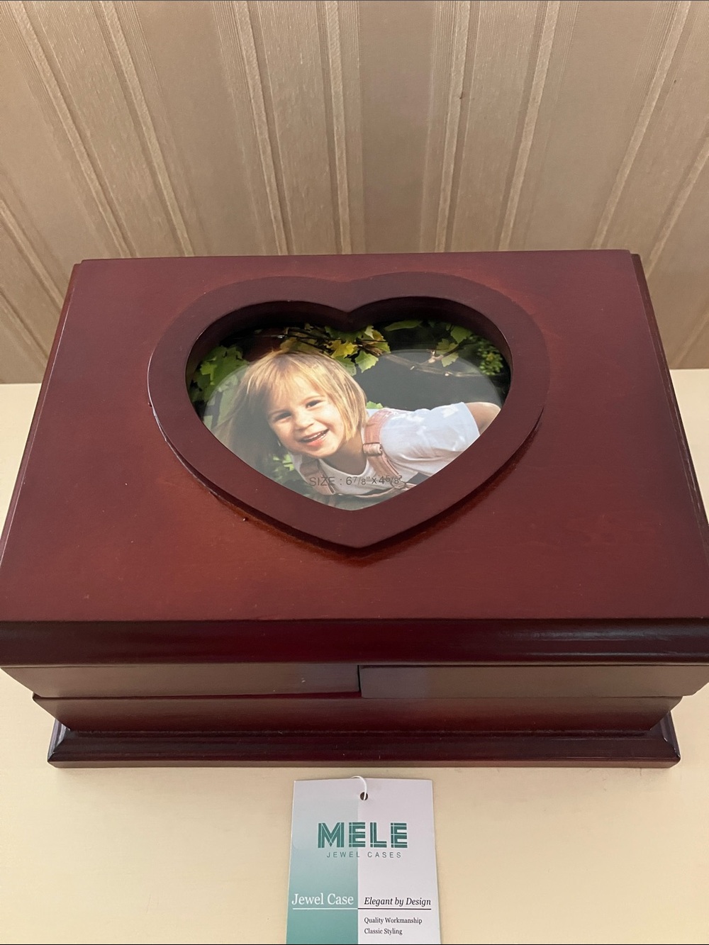 NWT MELE Wood Jewelry Case/Organizer With Photo Frame Top